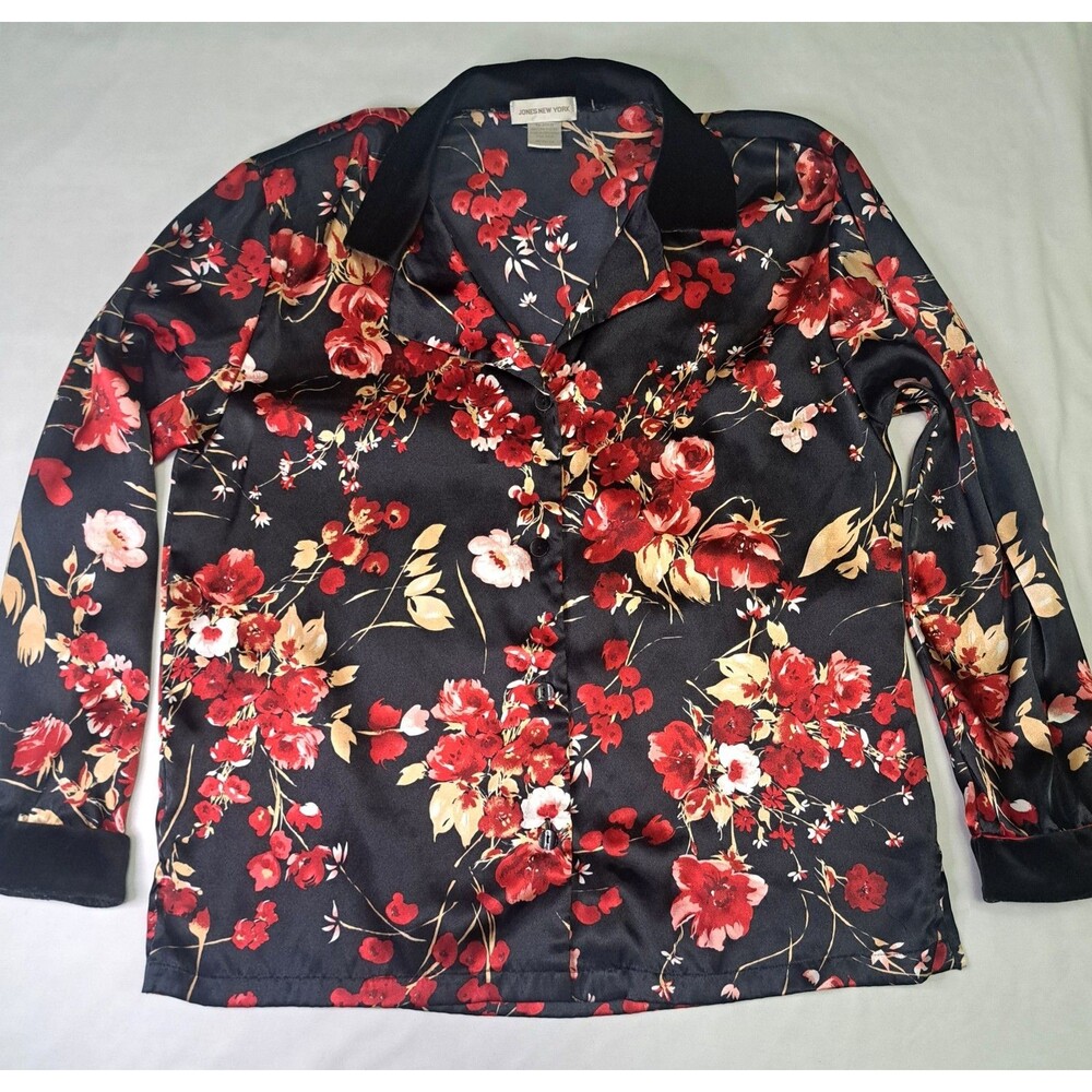 Jones New York Floral Satiny Button Velvet Accent M Dark Academia Whimsigoth